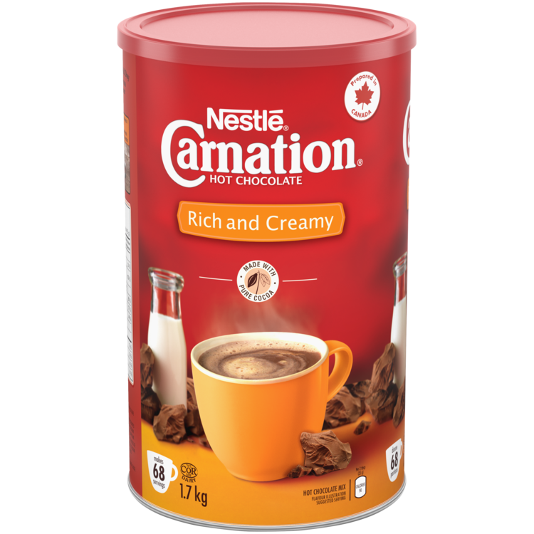 CARNATION Rich and Creamy Hot Chocolate Powder. 1.7 kg makes 68 servings.