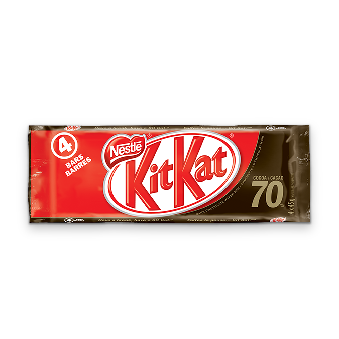 KIT KAT 70% Cocoa Chocolate Bar, multipack, 4 x 45 grams.