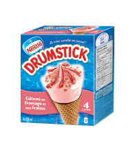 DRUMSTICK Cônes du désert surgelés de gâteau au fromage aux fraises, emballage multiple, 4 x 130 ml.