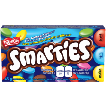 Chocolat au lait enrobé de bonbons SMARTIES. 45 grammes.